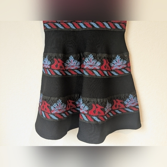 Valentino Blue Red Embroidered Tribal Print Short Sleeve Fit And Flare Dress - Picture 7 of 12